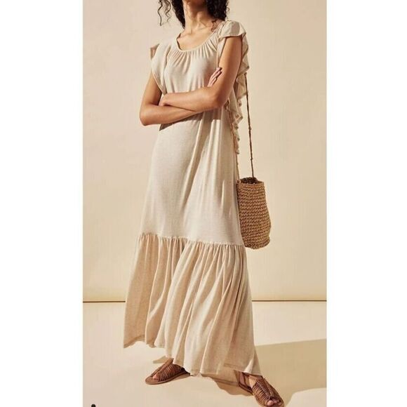 Free People Beach OB1733779 Women's Sz M Oatmeal Terrazo Linen Blend Maxi Dress - Picture 13 of 14